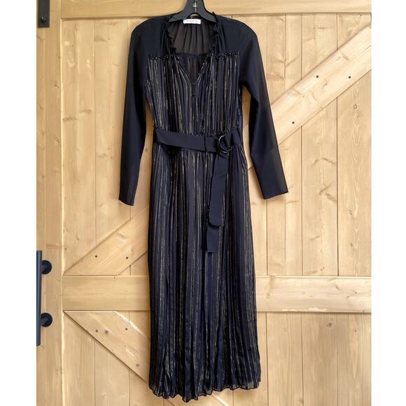 Sandro Silk Blend Black Belted Long Dress Size 1 Small - Picture 1 of 11